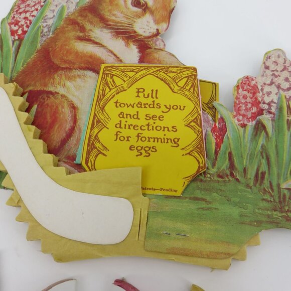 Vintage Easter Bunny Rabbit Basket Eggs Honeycomb Paper Table Decor Made in USA - Picture 14 of 16